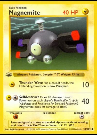 Magnemite (shadowless) #53/102 — Base Set (Shadowless)