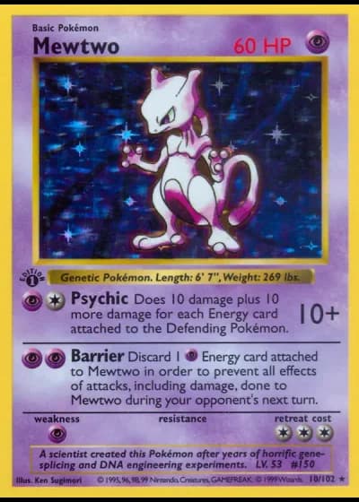 Mewtwo (shadowless) #10/102 — Base Set (Shadowless)