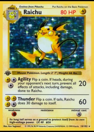 Raichu (shadowless) #14/102 — Base Set (Shadowless)