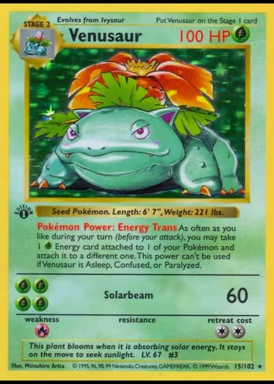 Venusaur (shadowless) #15/102 — Base Set (Shadowless)