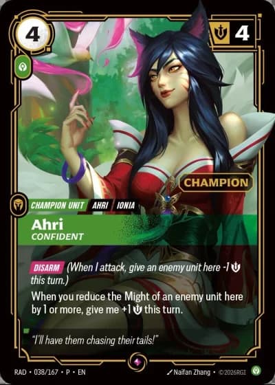 Ahri, Confident (Radiance December 2026 Summoner Skirmish Champion Promo) rad-038-p2