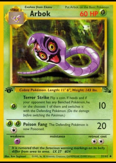 Arbok (1st Edition) #31/62 — Fossil (1st Edition)