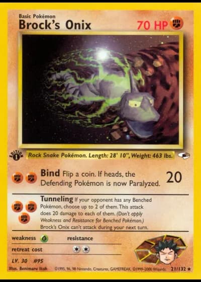 Brock's Onix (1st Edition) #21/132 — Gym Heroes (1st Edition)