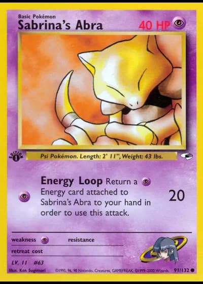 Sabrina's Abra (1st Edition) #91/132 — Gym Heroes (1st Edition)