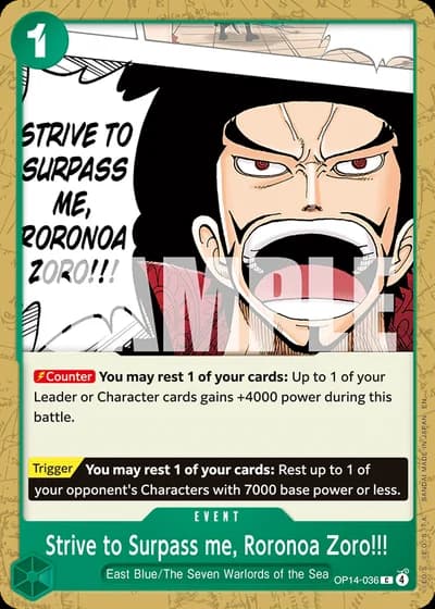 Strive to Surpass me, Roronoa Zoro!!! (OP14-036) — The Azure Sea's Seven (OP14-EB04)