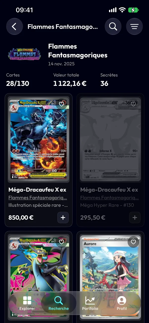 La page d'un set dans l'application folio.fyi