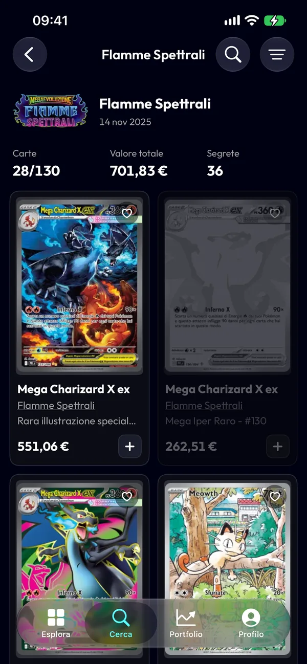La pagina di un set nell'app folio.fyi