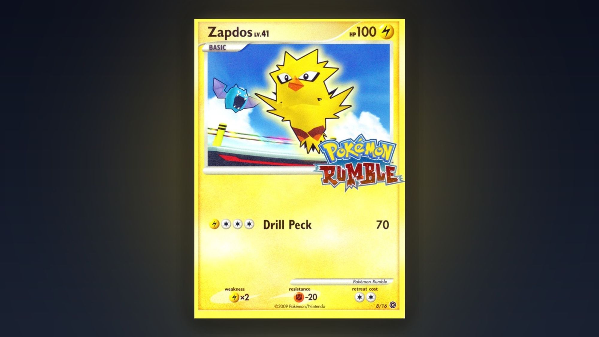 Zapdos, Pokémon Rumble 8/16: Zapdos rendered as a blocky toy figurine