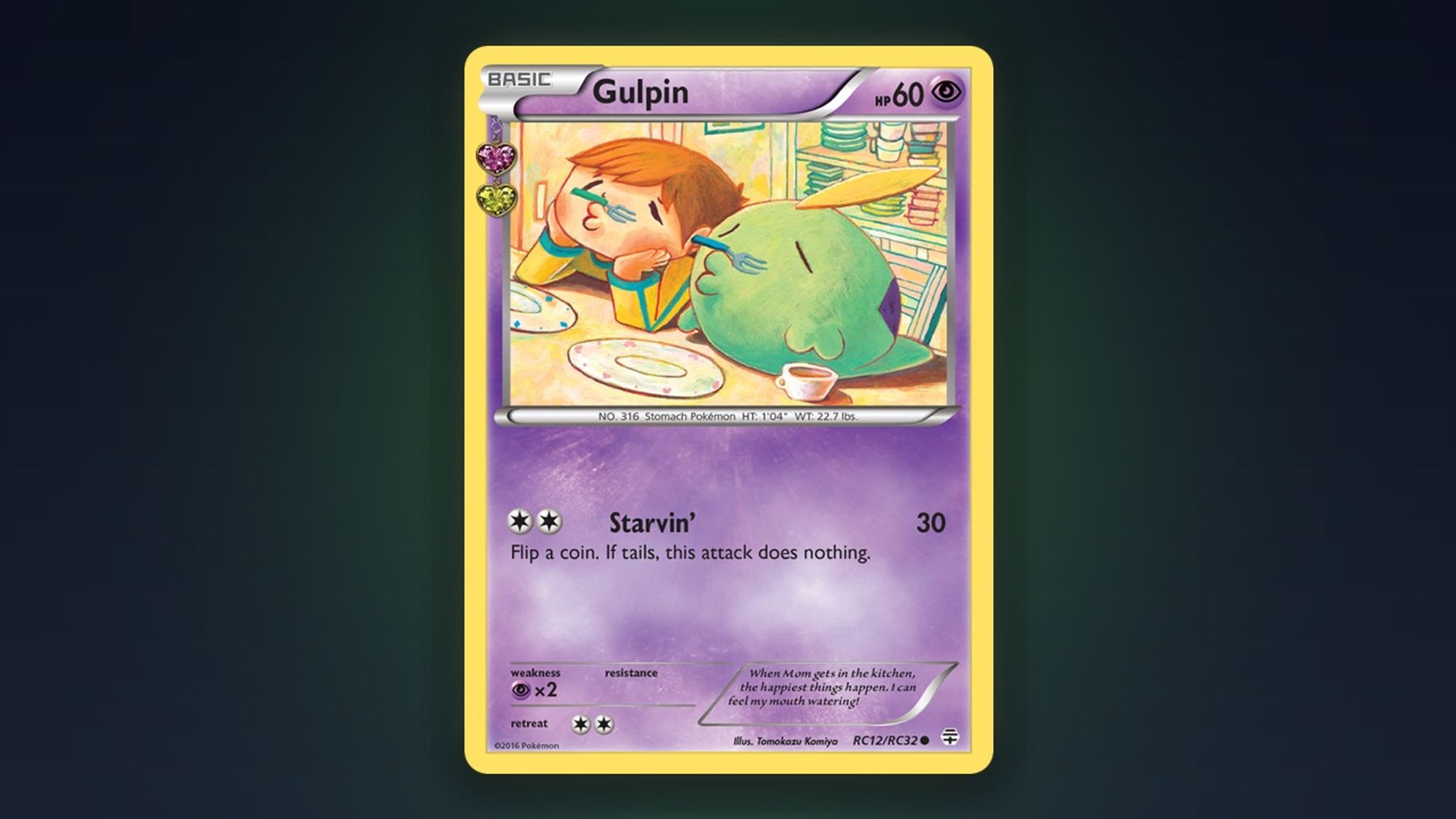 Gulpin, Generations RC12/RC32: a child and a Gulpin slumped on a table with forks in their mouths, waiting for dinner