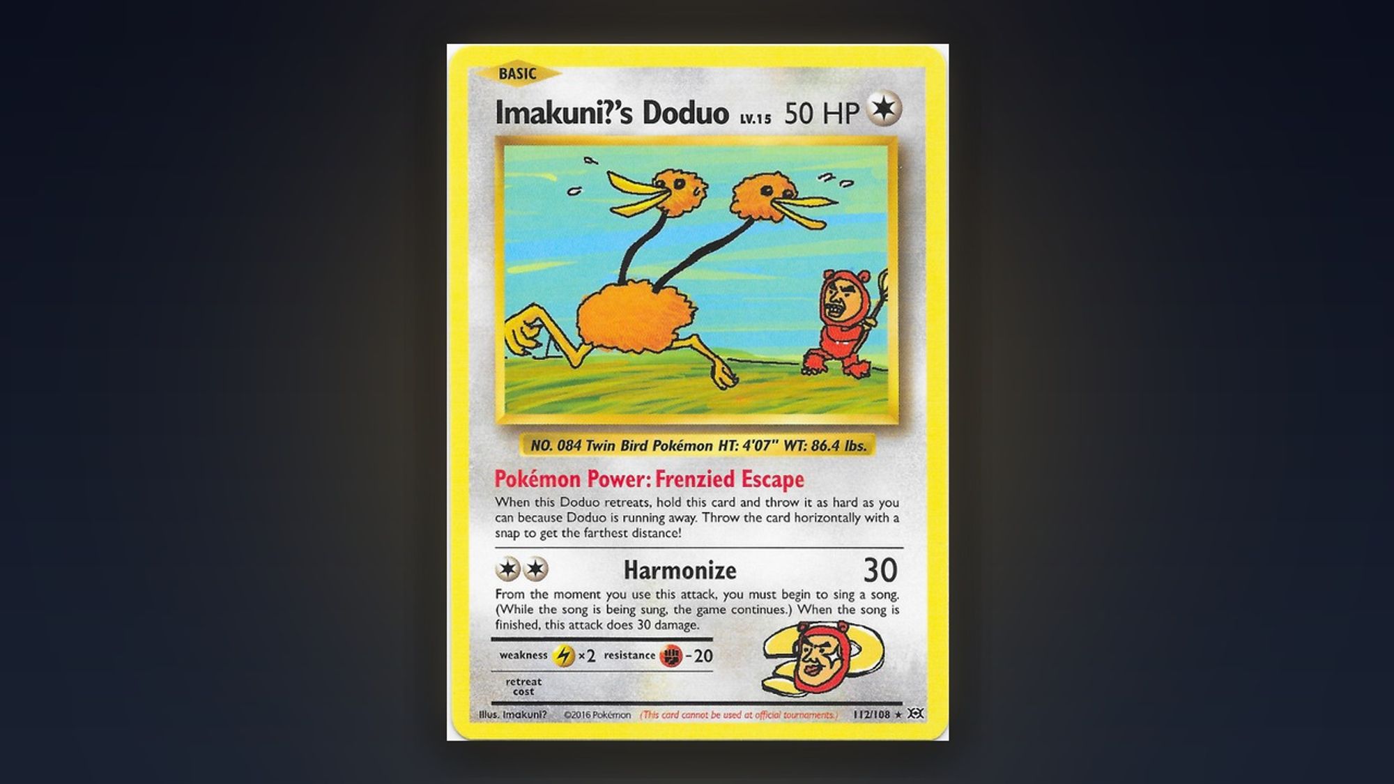 Imakuni?'s Doduo, Evolutions 112/108: Imakuni? in a red costume chases a fleeing Doduo with a net
