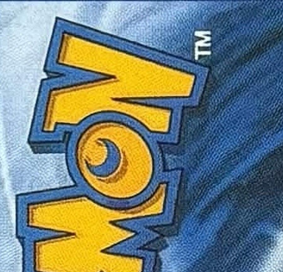 Close-up of the Pokémon logo letters on the fake back, printed flat with no pattern.