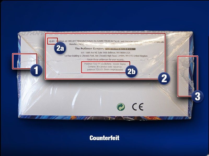 The underside of the counterfeit box, whose legal text names two different sets and drops the accent.