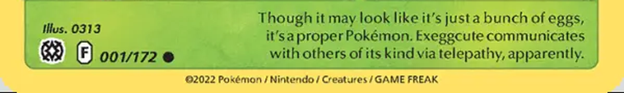 Bottom left of a 2022 card showing the regulation mark F in a small box.
