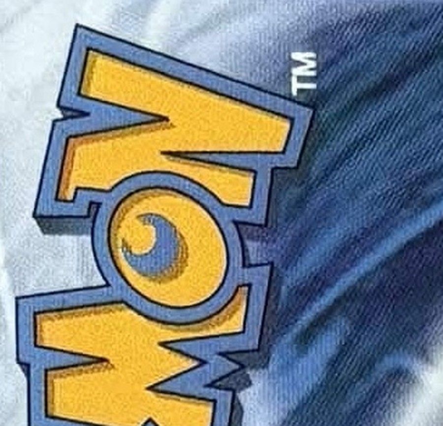 Close-up of the Pokémon logo letters on the genuine back, showing a fine checkered pattern inside the letters.