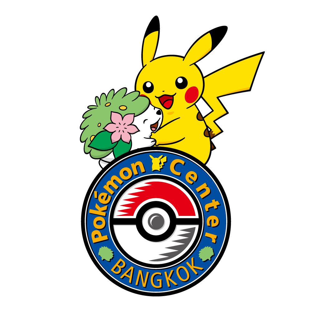 The Pokémon Center BANGKOK emblem: Pikachu and a smiling Shaymin hugging above a blue Poké Ball medallion ringed with the words Pokémon Center BANGKOK.