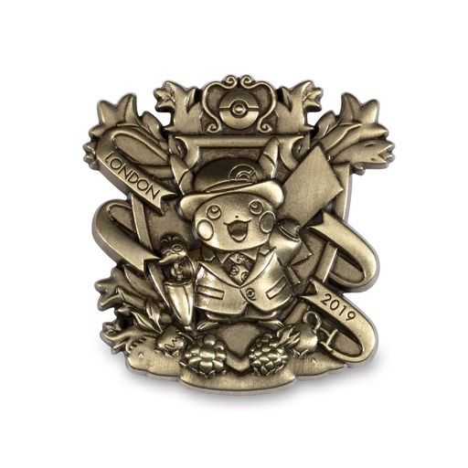 Pokémon Center London City pin badge, 2019: Pikachu in a bowler hat.
