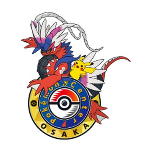 Emblem of Pokémon Center Osaka, which its logo pin of 2023 reproduces: Koraidon and Pikachu over the Poké Ball medallion.