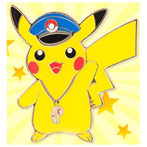 Pokémon Store Tokyo Station pin, 2013: Pikachu as a stationmaster, in a cap with a whistle.
