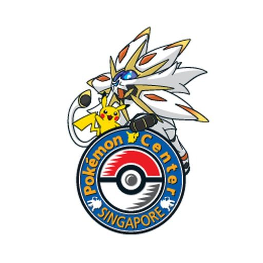 Emblem of Pokémon Center Singapore, which its logo pin of 2026 reproduces: Solgaleo and Pikachu over the Poké Ball medallion.