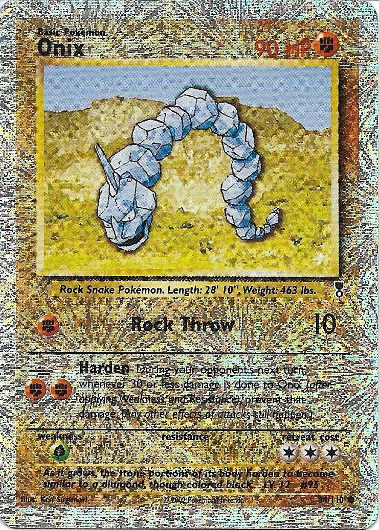 A reverse holo Onix from Legendary Collection: foil everywhere except the artwork.