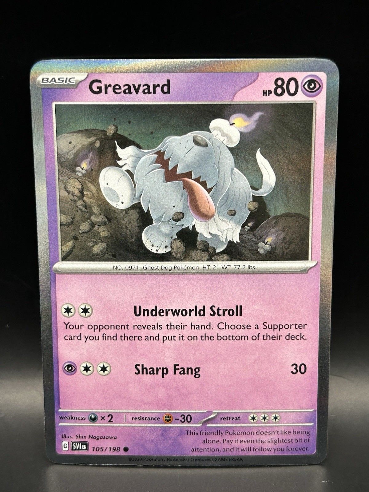 A real mirage holo card: Greavard, Scarlet & Violet, 2023.