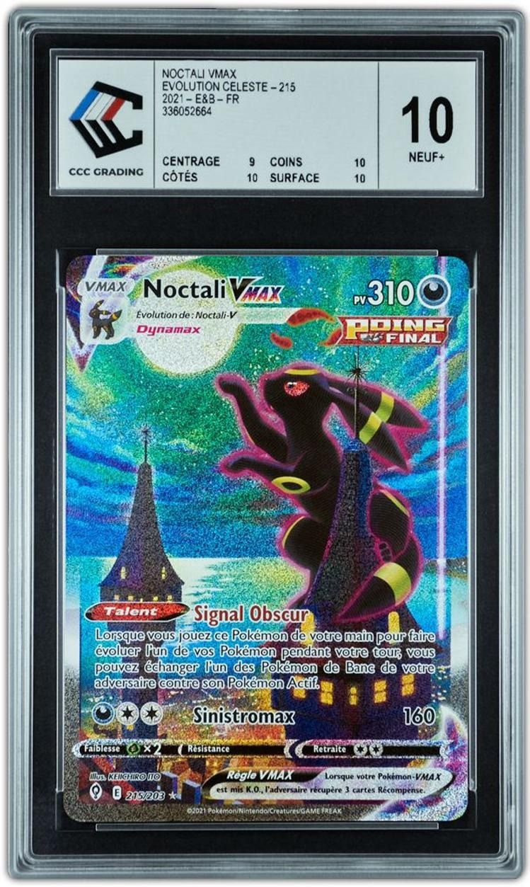 A CCC Grading slab holding a French Noctali VMAX graded 10, with the four subgrades printed on the label.