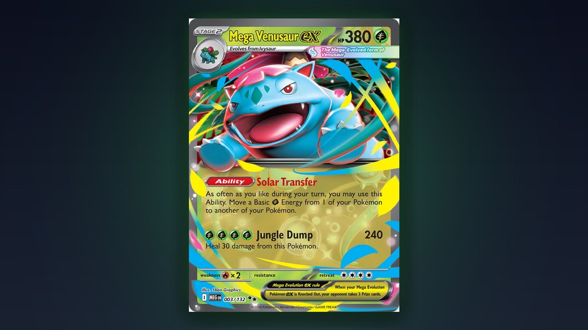 Mega Venusaur ex (Mega Evolution 003/132), 380 HP, tied for the highest HP on a standard-size card