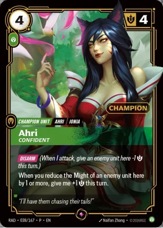 Ahri, Confident (Radiance December 2026 Summoner Skirmish Champion Promo) #038-P2 — Promotional Cards