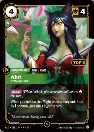 Ahri, Confident (Radiance December 2026 Summoner Skirmish Top 8 Promo) #038-P — Promotional Cards