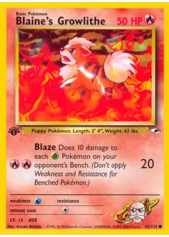 Blaine's Growlithe (1st Edition) #62/132 — Gym Heroes (1st Edition)