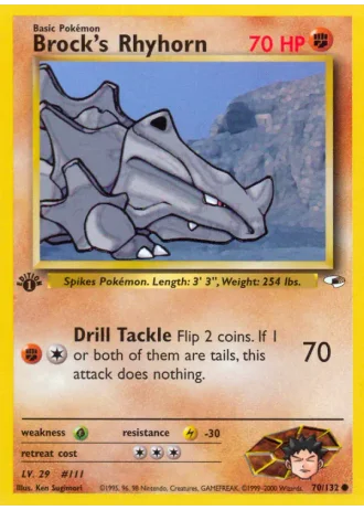 Brock's Rhyhorn (1st Edition) #70/132 — Gym Heroes (1st Edition)