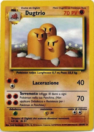 Dugtrio (1ª Edizione) #19 — Set Base (1ª Edizione)