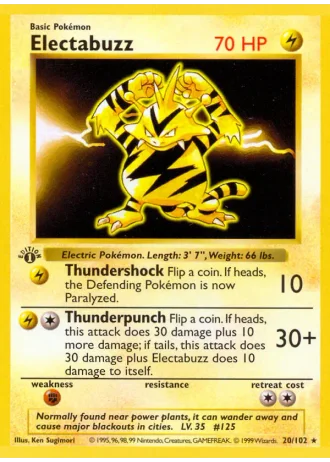 Electabuzz (shadowless) #20 — Base Set (Shadowless)
