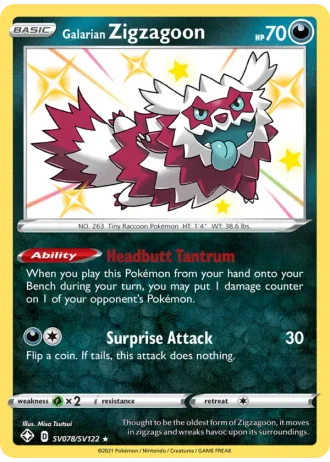 Galarian Zigzagoon SV078/122 — Shiny Vault (Shining Fates)