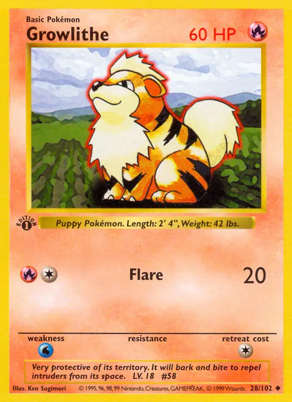 Growlithe (1ª Edizione) #28 — Set Base (1ª Edizione)