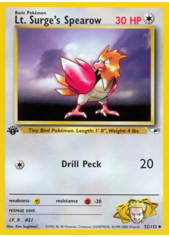 Lt. Surge's Spearow (1st Edition) #52/132 — Gym Heroes (1st Edition)
