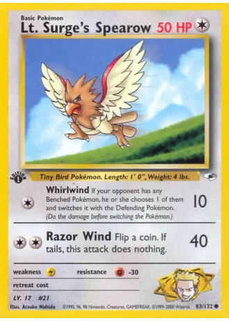 Lt. Surge's Spearow (1st Edition) #83/132 — Gym Heroes (1st Edition)