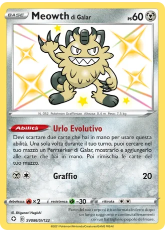 Meowth di Galar SV086/122 — Tesoro Cromatico (Destino Splendente)