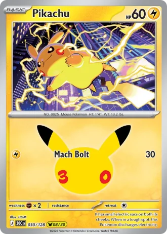 Pikachu #030/128 — 30th Celebration