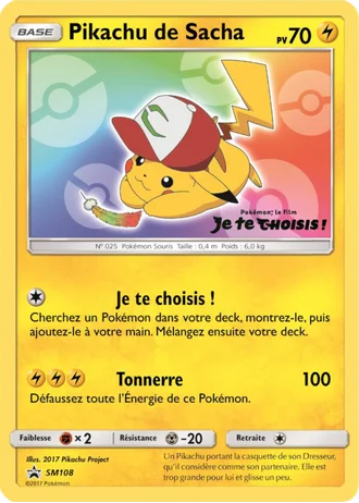 Pikachu de Sacha SM108 — Soleil & Lune Promos