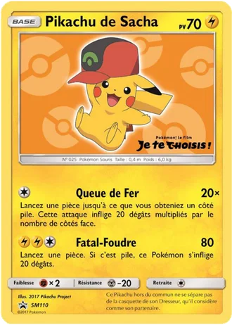 Pikachu de Sacha SM110 — Soleil & Lune Promos
