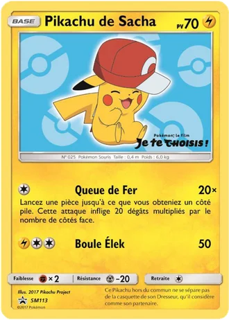Pikachu de Sacha SM113 — Soleil & Lune Promos