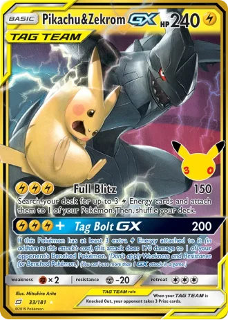 Pikachu et Zekrom GX #33/181 — Collection Classique (30e Anniversaire)