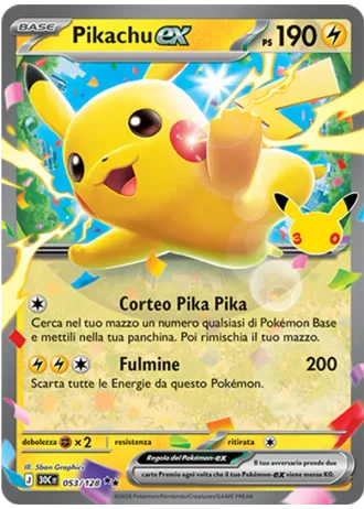 Pikachu-ex #053/128 — 30° Anniversario