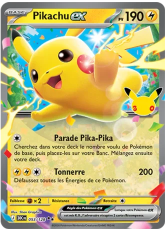 Pikachu-ex #053/128 — 30e Anniversaire