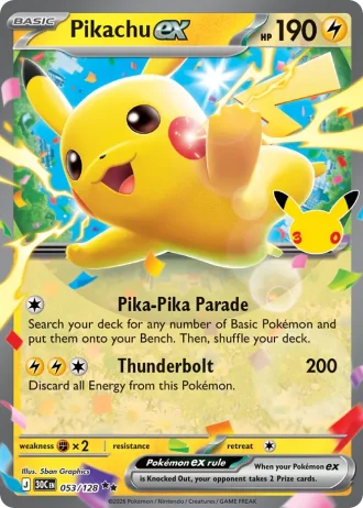 Pikachu ex #053/128 — 30th Celebration