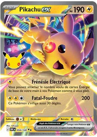 Pikachu-ex #054/128 — 30e Anniversaire