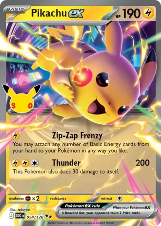 Pikachu ex #054/128 — 30th Celebration
