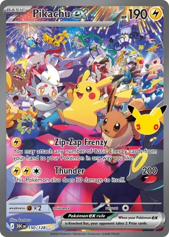 Pikachu ex #150/128 — 30th Celebration