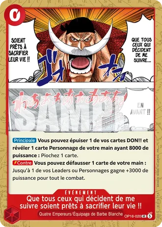 Que tous ceux qui décident de me suivre soient prêts à sacrifier leur vie !! (OP16-020) — L'Heure de la Bataille Décisive (OP16)